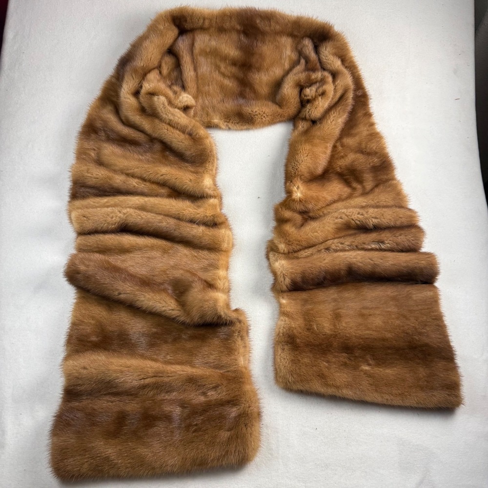 Vintage 9ft Long Fendi Logo Lining Real Mink Fur Stole Wrap Honey Brown
